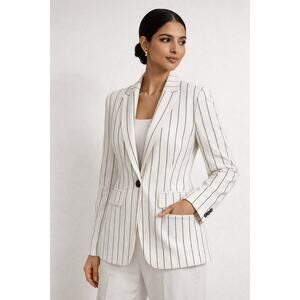 DKNY Womens White Pinstripe Single Button Blazer Jacket Sz 4